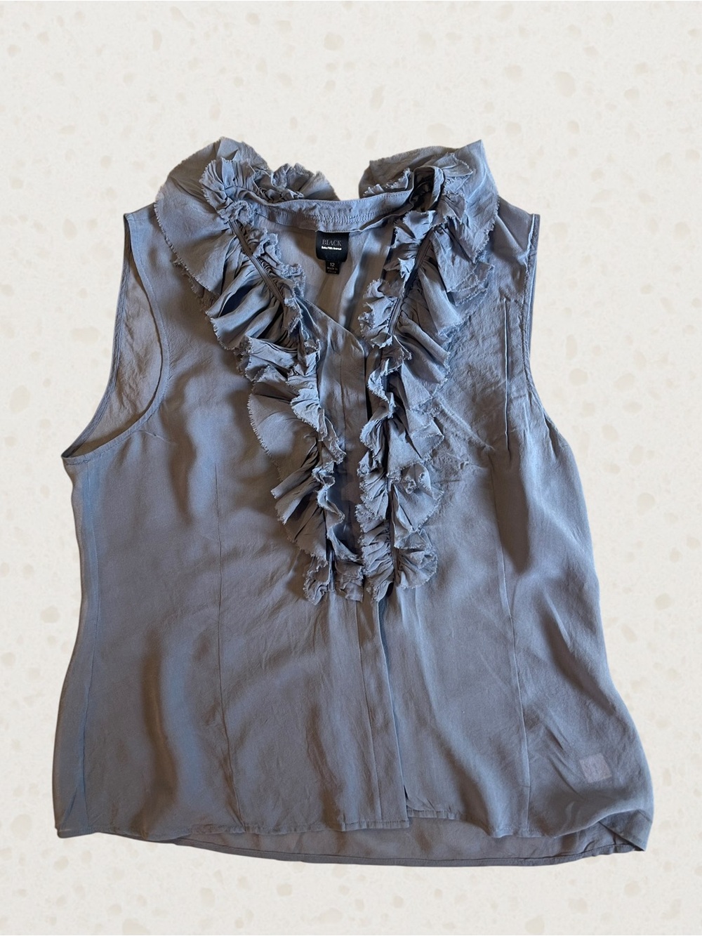 Saks Fifth Avenue Silk Dusty Blue Sleeveless Ruffle V-Neck Blouse